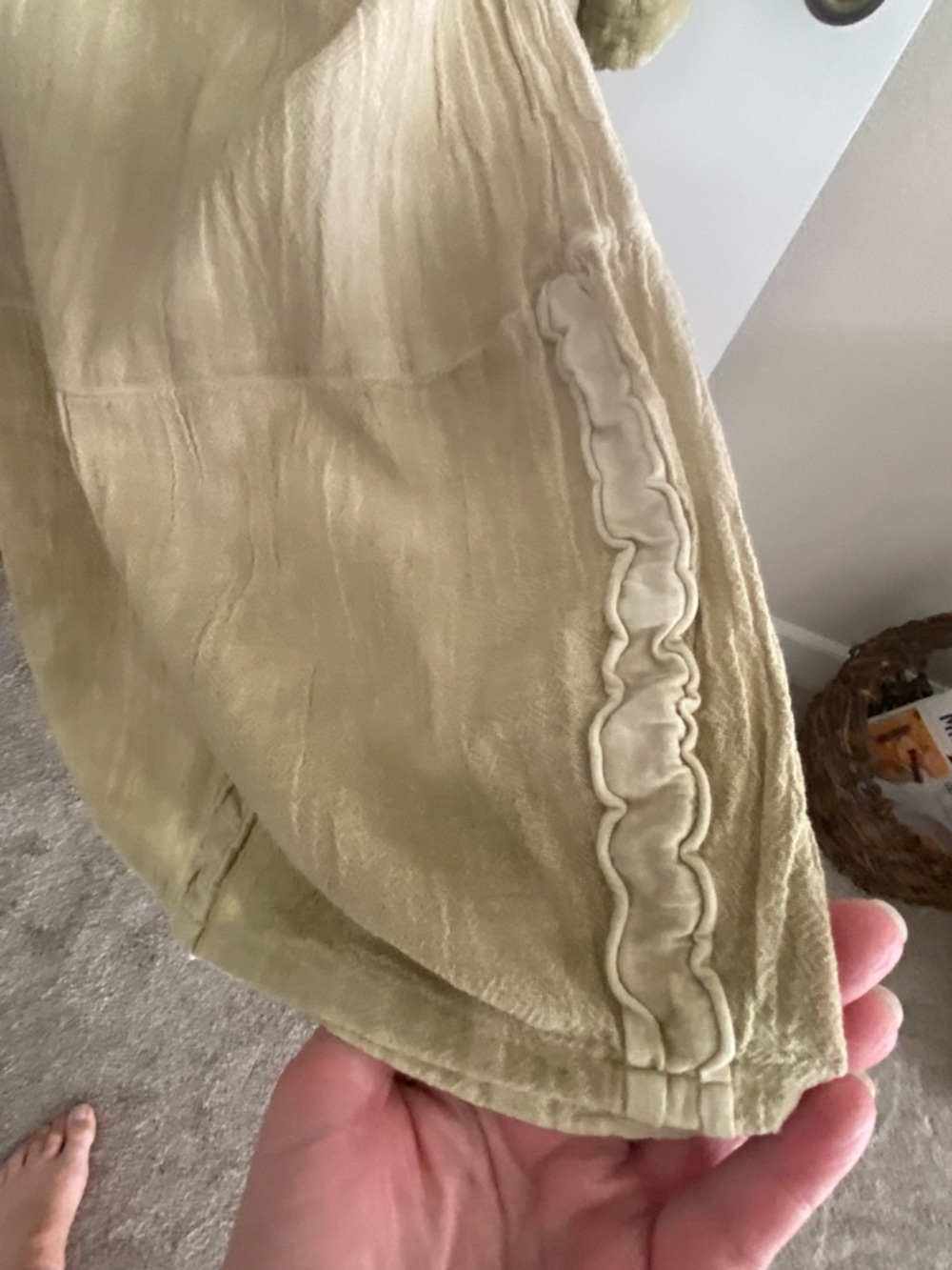 Oh My Gauze! Two piece Beige Textured V-Neck Top and wide leg pants. - Picture 6 of 9